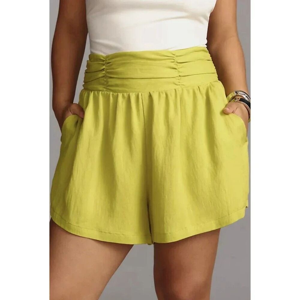 Anthropologie High-Waist Lime Green Pleated Shorts
